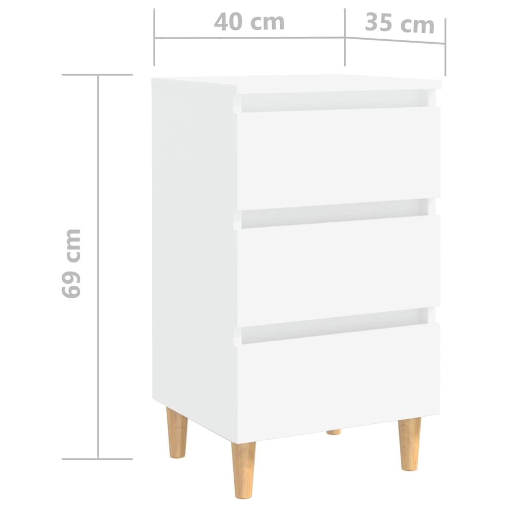 Mesa de cabeceira c/ pernas em madeira maciça 40x35x69cm branco