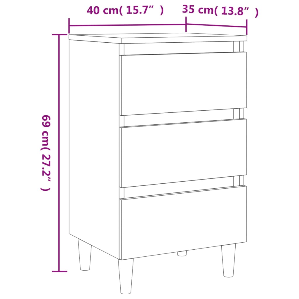 Mesa cabeceira pernas de madeira 40x35x69 cm cinzento cimento