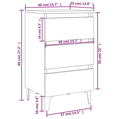 Mesas de cabeceira c/ pernas metal 2 pcs 40x35x69 cm cinzento