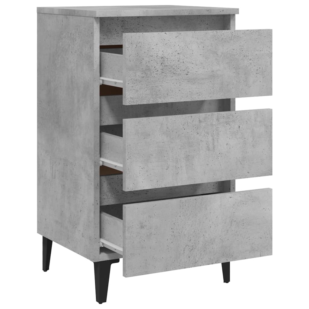 Mesas cabeceira pernas metal 2 pcs 40x35x69 cm cinzento cimento