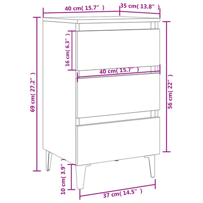 Mesas cabeceira pernas metal 2 pcs 40x35x69 cm cinzento cimento