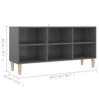 Móvel de TV pernas de madeira 103,5x30x50 cm cinzento brilhante