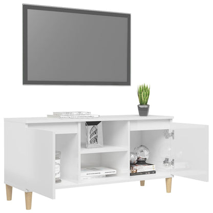 Móvel de TV Merve em Madeira Maciça de 100cm - Branco Brilhante - Design Moderno