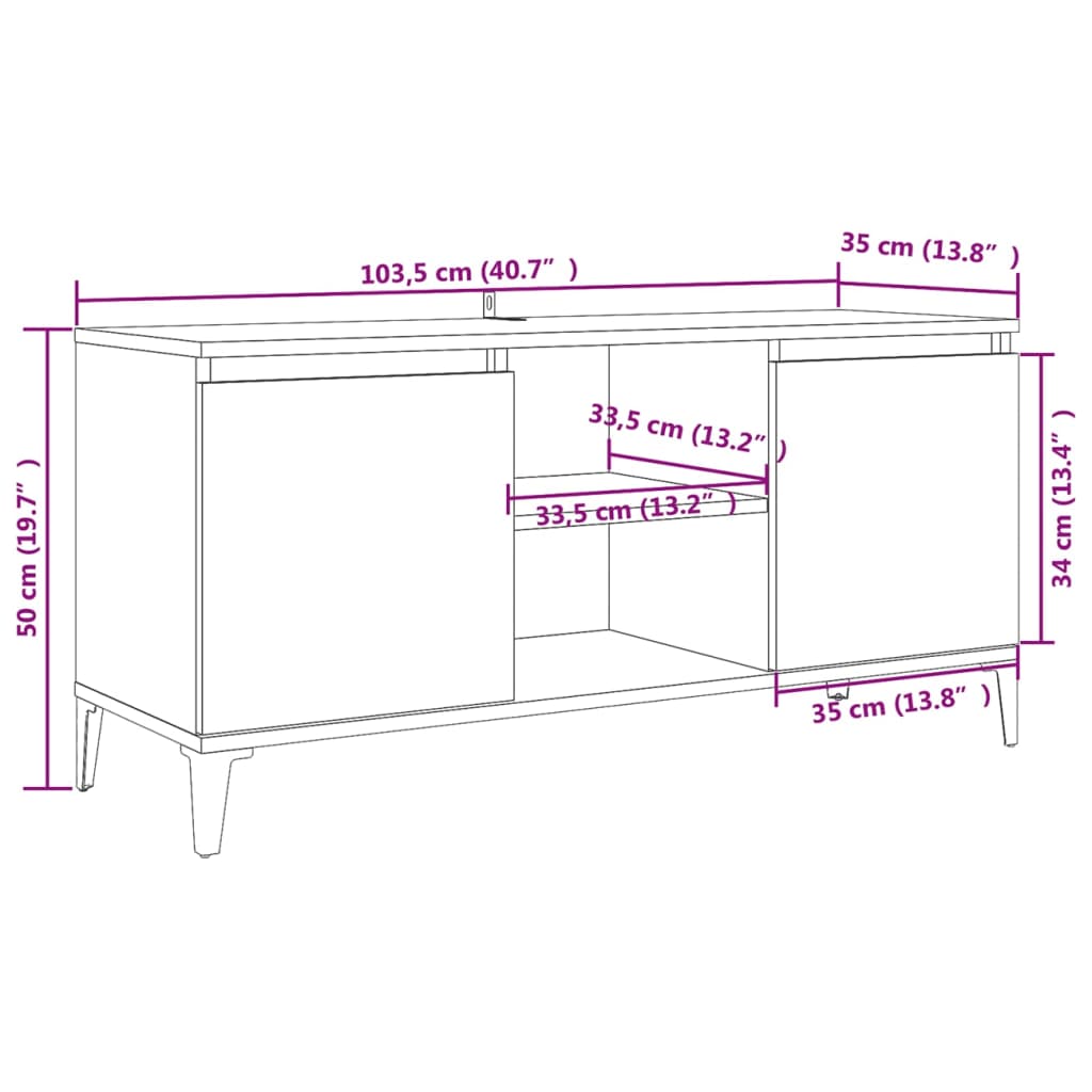 Móvel de TV com pernas em metal 103,5x35x50 cm carvalho sonoma