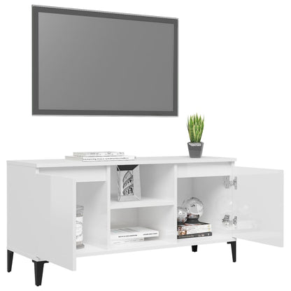 Móvel de TV com pernas em metal 103,5x35x50 cm branco brilhante