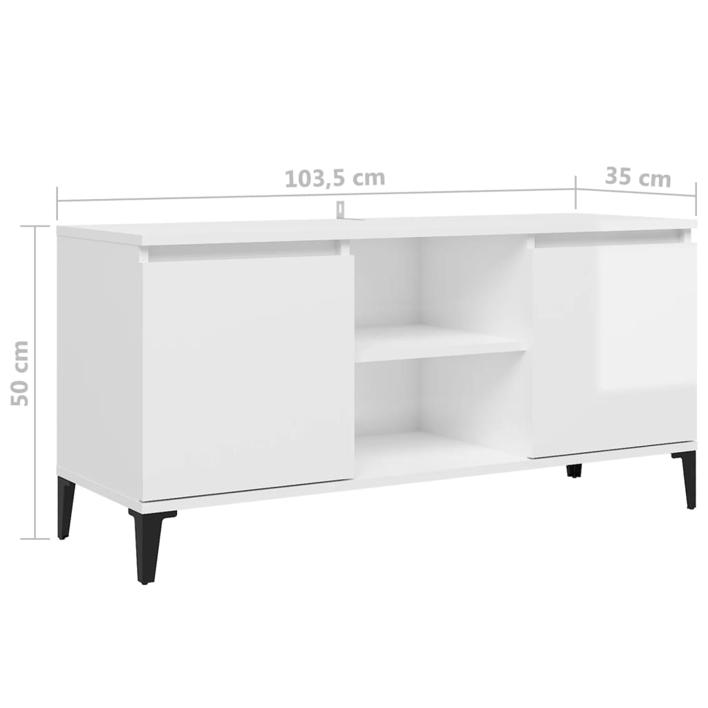 Móvel de TV com pernas em metal 103,5x35x50 cm branco brilhante