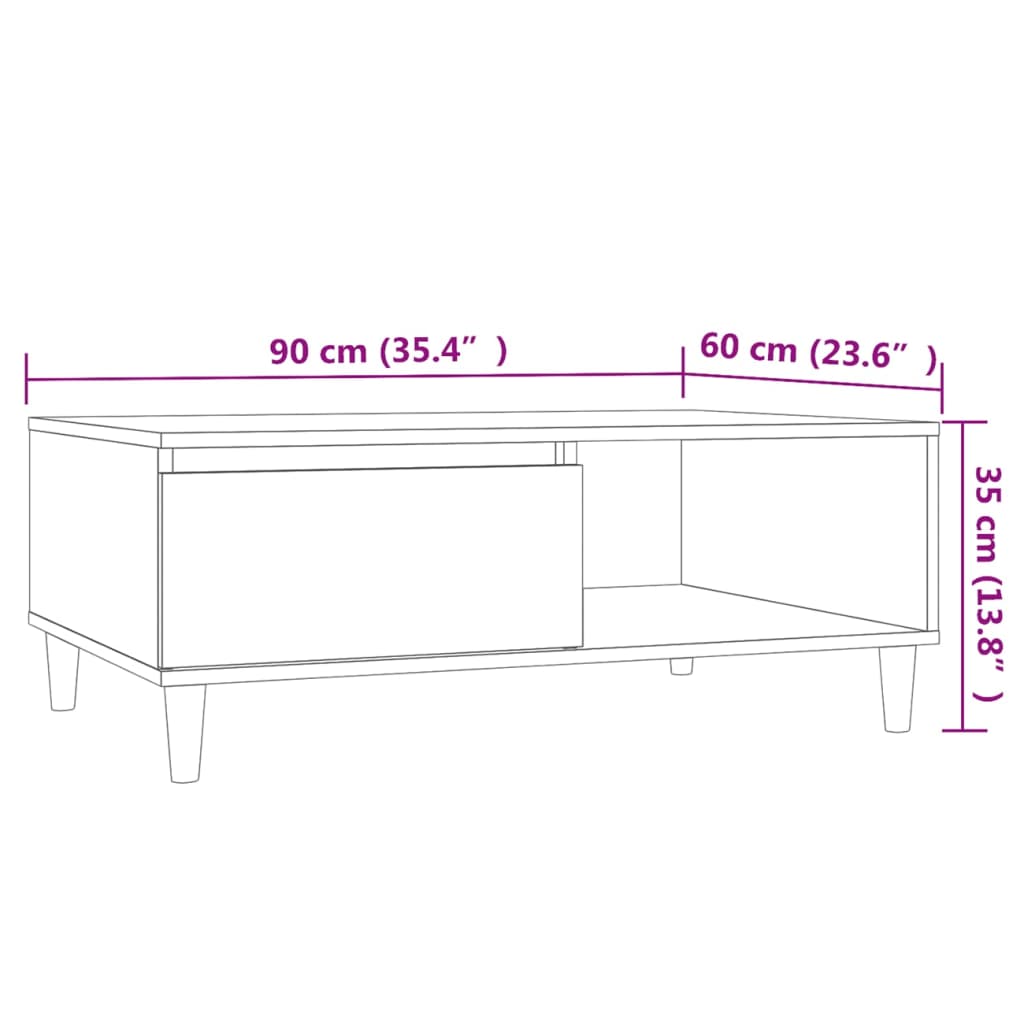 Mesa de centro 90x60x35 cm contraplacado cinzento cimento