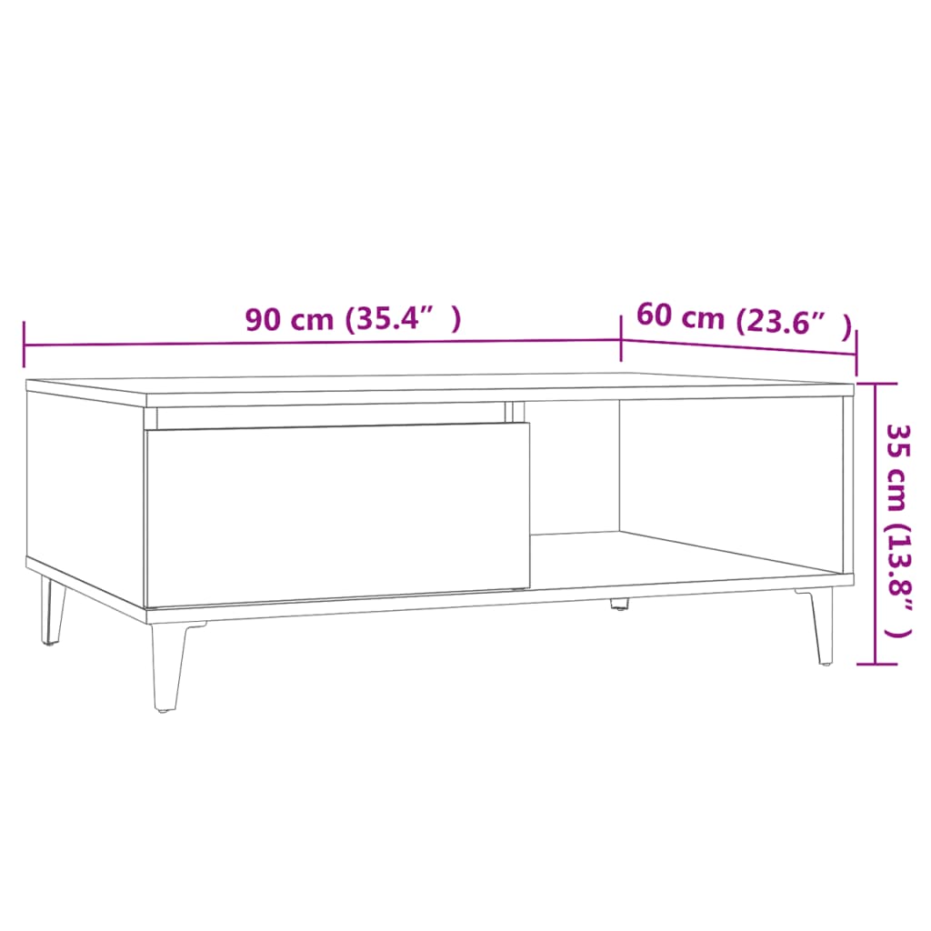 Mesa de centro 90x60x35 cm contraplacado cinzento cimento