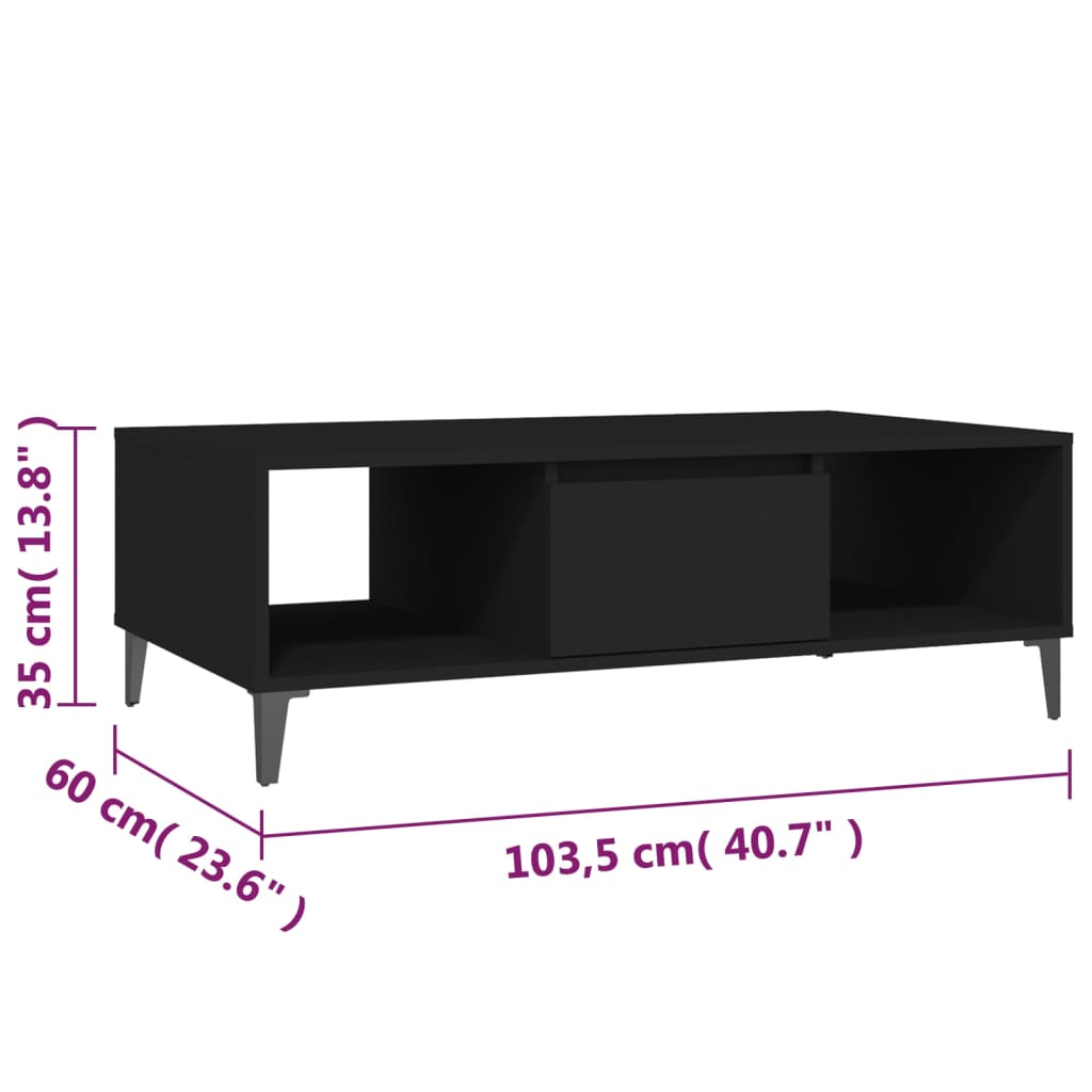 Mesa de centro 103,5x60x35 cm contraplacado preto