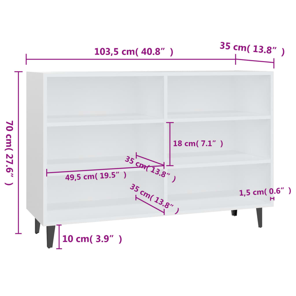 Aparador Lotiv - Cor Branco -  Com 6 Prateleiras - 103,5x35x70 cm - Design Moderno