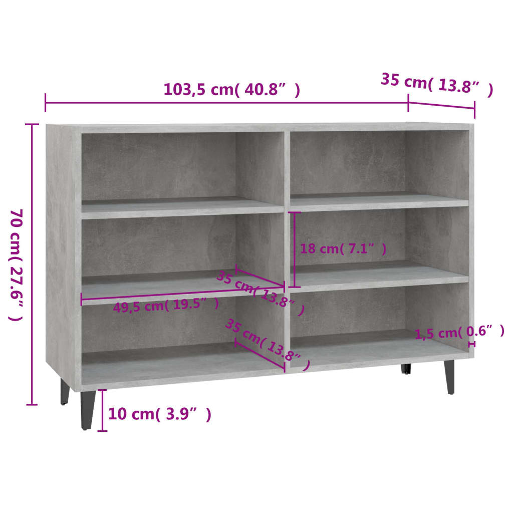 Aparador Lotiv - Cor Cinzento Cimento -  Com 6 Prateleiras - 103,5x35x70 cm - Design Moderno