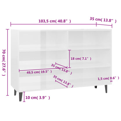 Aparador Lotiv - Cor Branco Brilhante -  Com 6 Prateleiras - 103,5x35x70 cm - Design Moderno