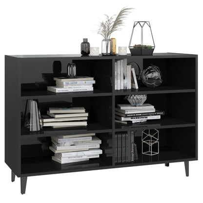 Aparador Lotiv - Cor Preto Brilhante -  Com 6 Prateleiras - 103,5x35x70 cm - Design Moderno