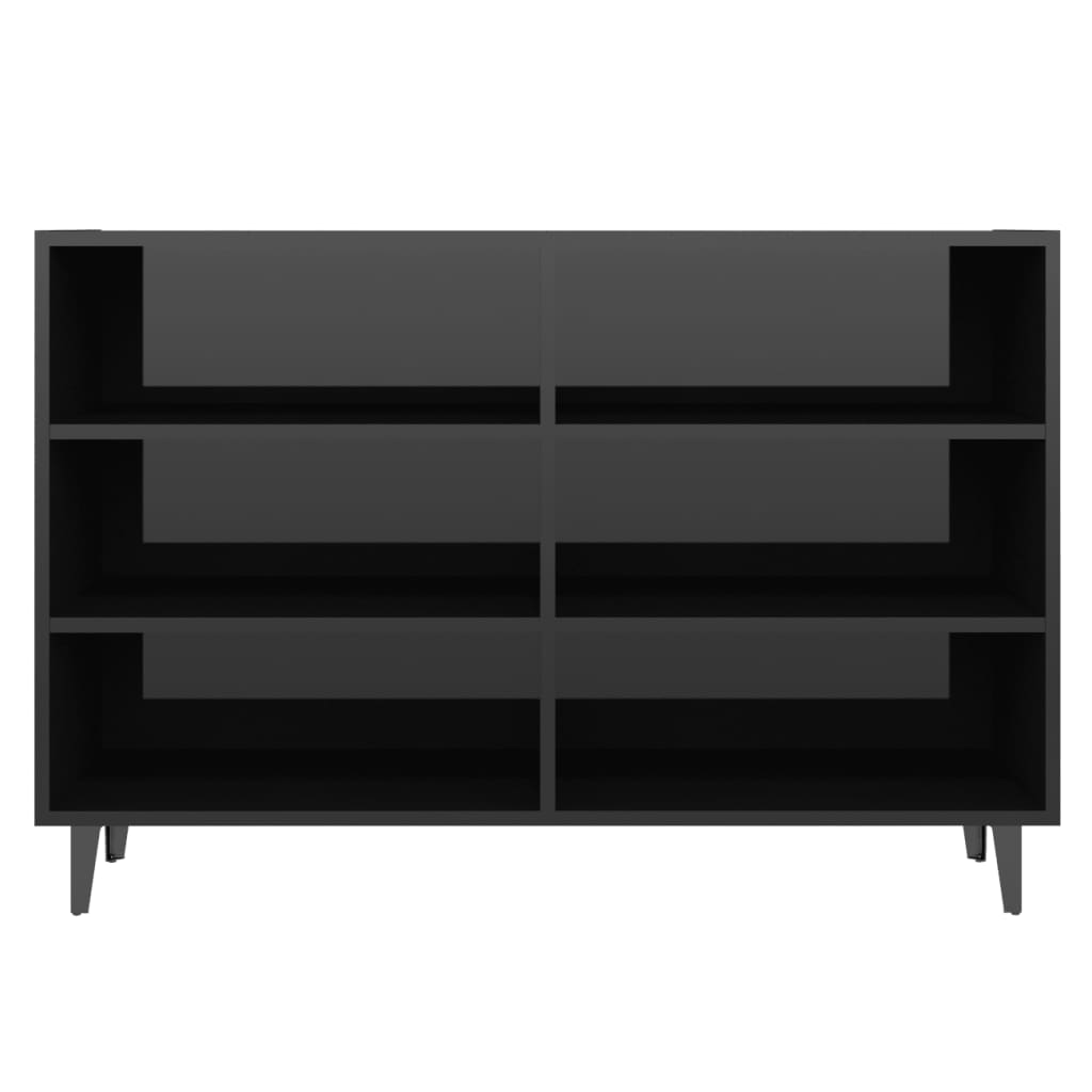 Aparador Lotiv - Cor Preto Brilhante -  Com 6 Prateleiras - 103,5x35x70 cm - Design Moderno