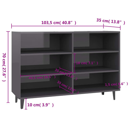 Aparador Lotiv - Cor Cinzento Brilhante -  Com 6 Prateleiras - 103,5x35x70 cm - Design Moderno