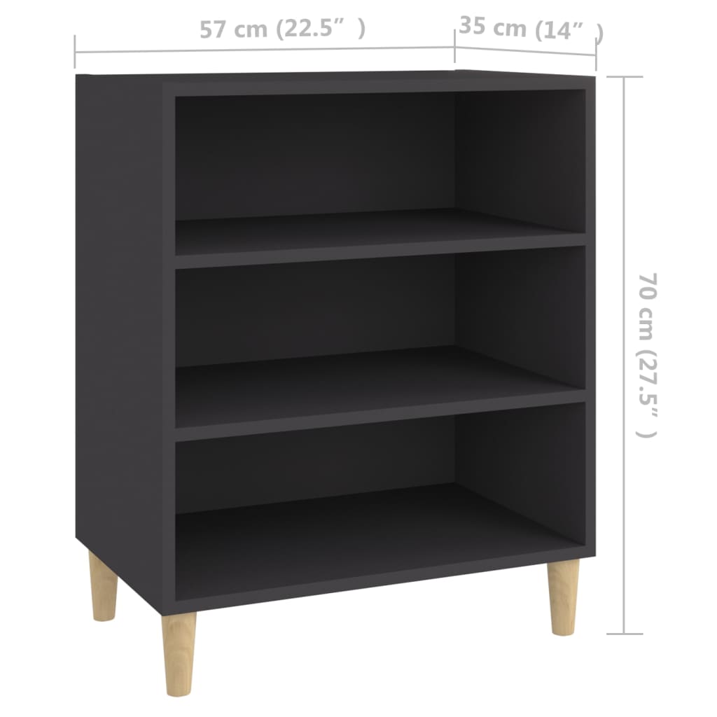 Aparador Yang - Cor Cinzento - Com 3 Prateleiras - 57x35x70 cm - Em Contraplacado e Pernas em Madeira de Eucalipto Maciça - Design Minimalista