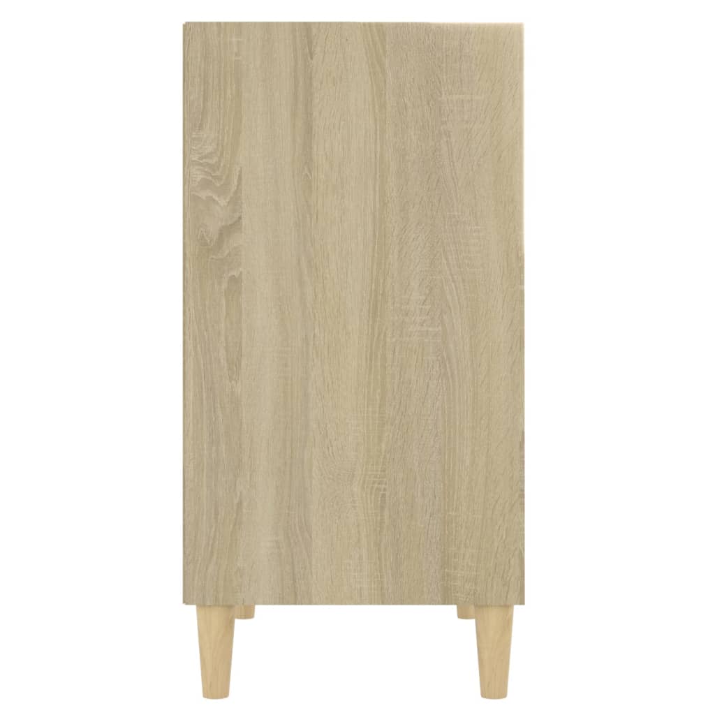 Aparador Yang - Cor Carvalho Sonoma e Branco - Com 3 Prateleiras - 57x35x70 cm - Em Contraplacado e Pernas em Madeira de Eucalipto Maciça - Design Minimalista