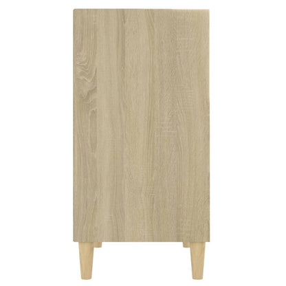 Aparador Yang - Cor Carvalho Sonoma e Branco - Com 3 Prateleiras - 57x35x70 cm - Em Contraplacado e Pernas em Madeira de Eucalipto Maciça - Design Minimalista