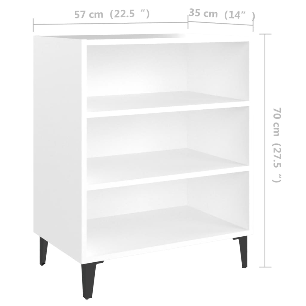 Aparador Yang - Cor Branco - Com 3 Prateleiras - 57x35x70 cm - Em Contraplacado e Pernas em Metal - Design Minimalista