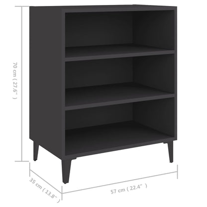 Aparador Yang - Cor Cinzento - Com 3 Prateleiras - 57x35x70 cm - Em Contraplacado e Pernas em Ferro  - Design Minimalista