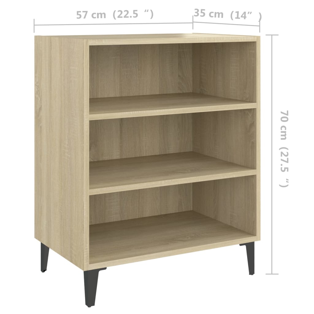 Aparador Yang - Cor Carvalho Sonoma - Com 3 Prateleiras - 57x35x70 cm - Em Contraplacado e Pernas em Ferro  - Design Minimalista