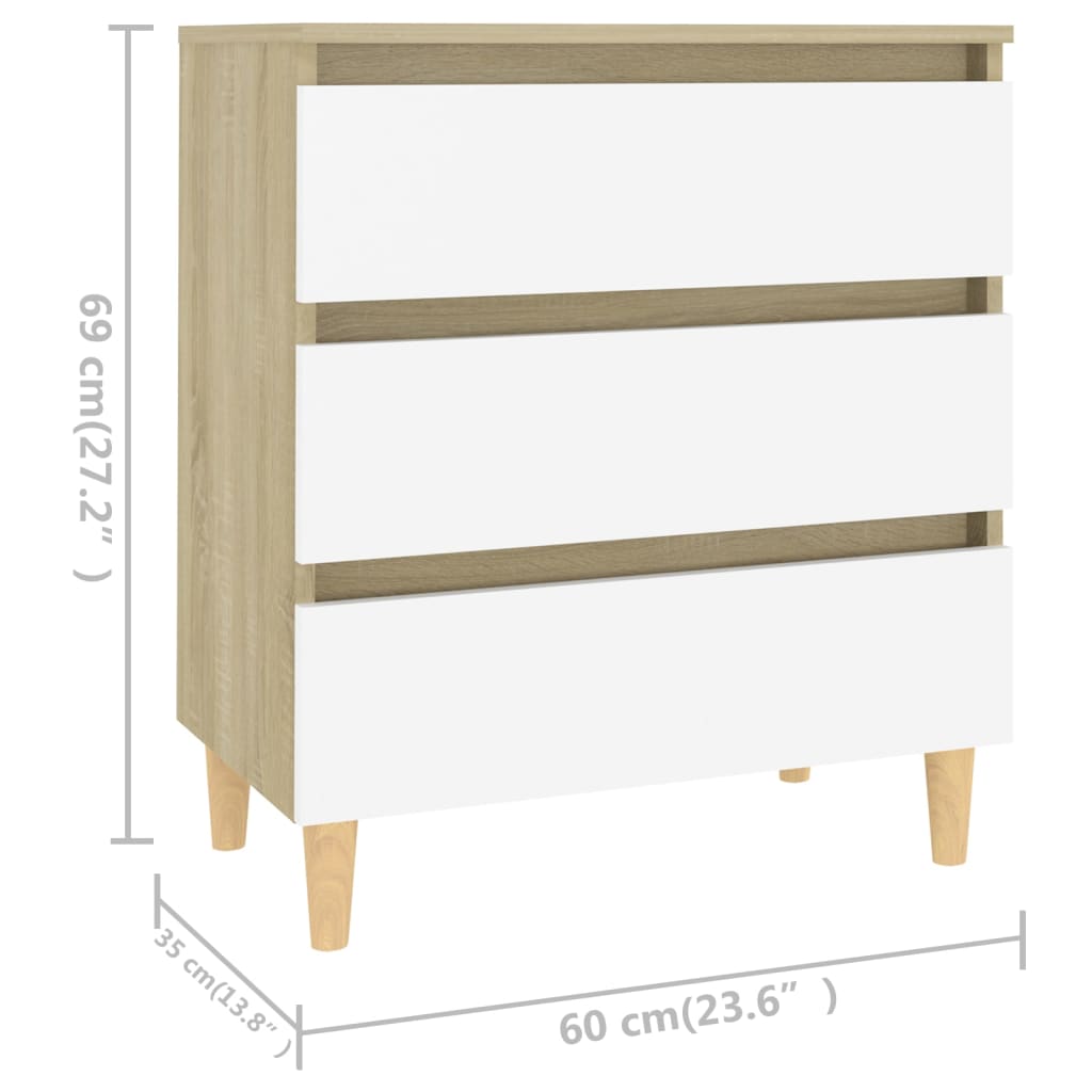 Cómoda Flower - Cor Carvalho Sonoma e Branco - 60x35x69 cm - Em Contraplacado e Pernas em  Madeira de Eucalipto Maciça - Design Escandinavo