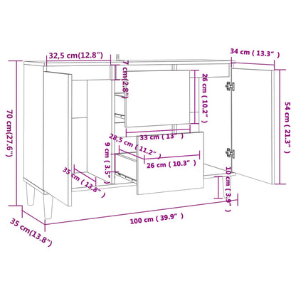 Aparador Eucali com 2 Gavetas e 2 Portas de 103 cm - Preto - Design Nórdico