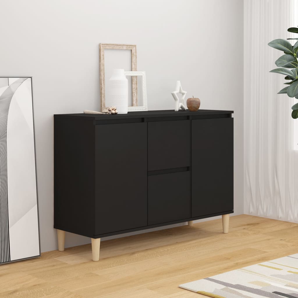 Aparador Eucali com 2 Gavetas e 2 Portas de 103 cm - Preto - Design Nórdico