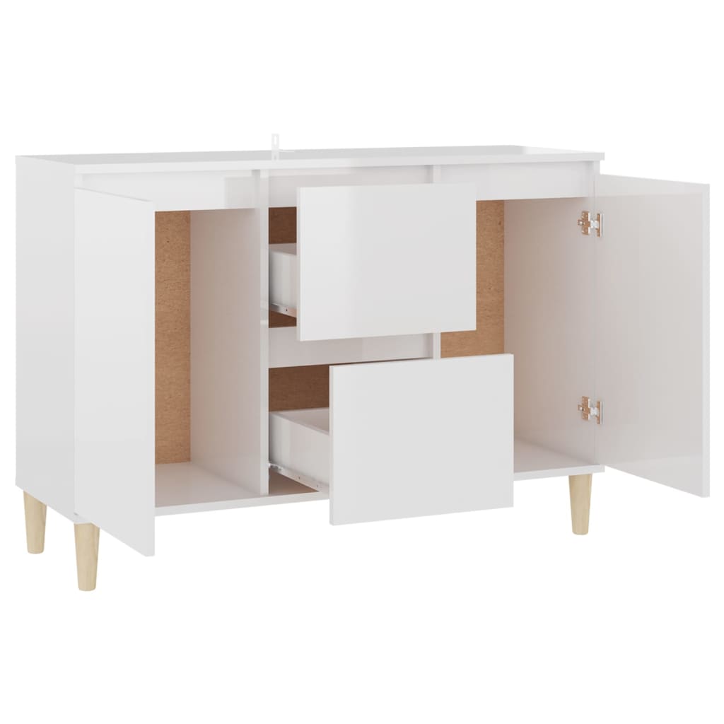 Aparador Eucali com 2 Gavetas e 2 Portas de 103 cm - Branco Brilhante - Design Nórdico