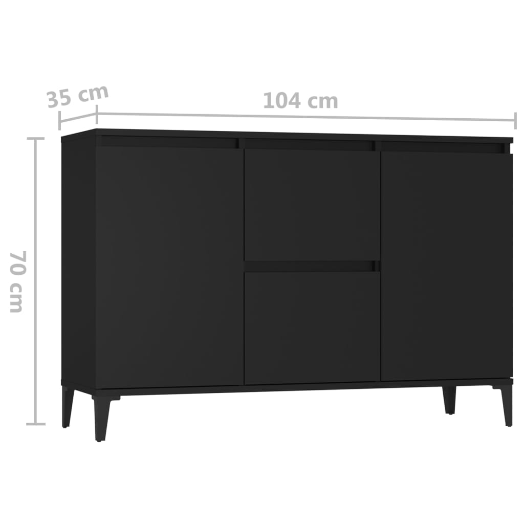 Aparador Ayla - Cor Preto - Com 2 Gavetas e 2 Portas - 104x35x70 cm- Design Moderno