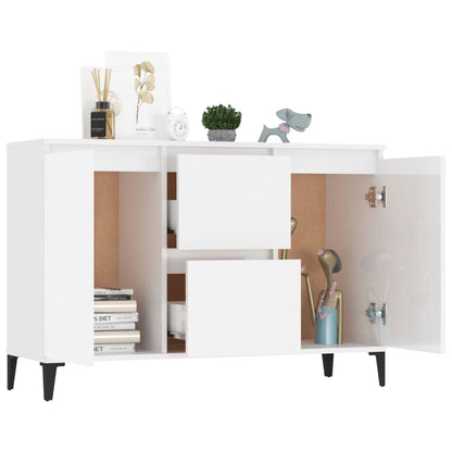 Aparador Ayla - Cor Branco Brilhante - Com 2 Gavetas e 2 Portas - 104x35x70 cm- Design Moderno