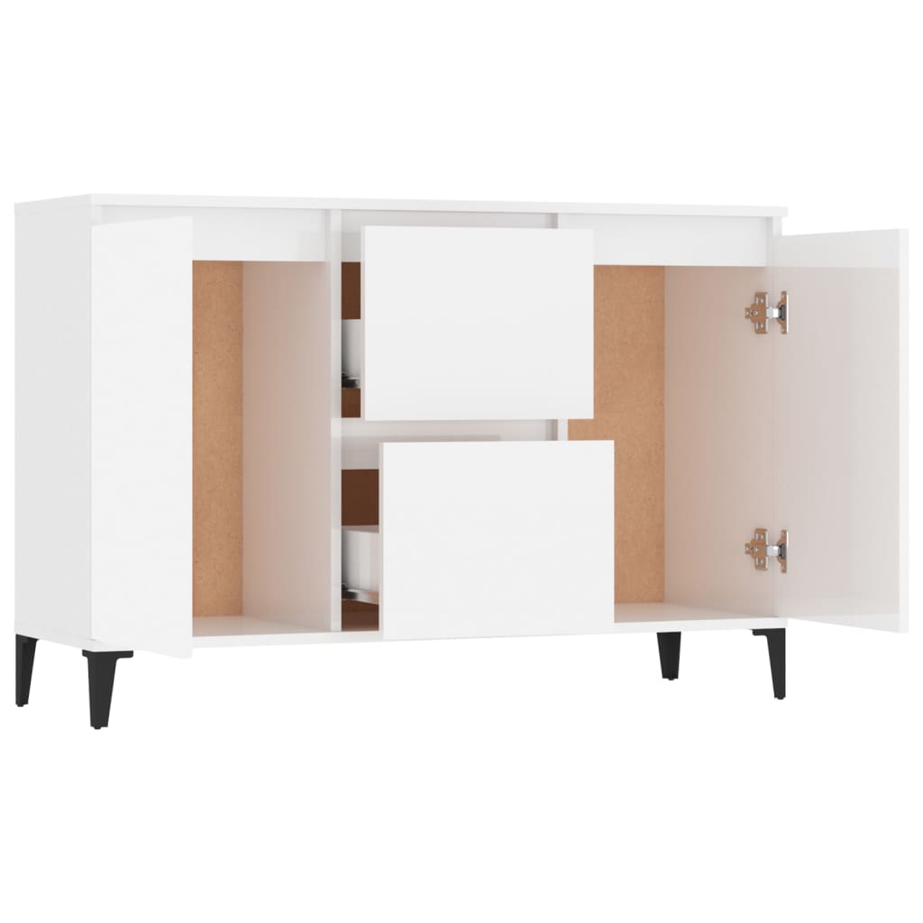 Aparador Ayla - Cor Branco Brilhante - Com 2 Gavetas e 2 Portas - 104x35x70 cm- Design Moderno