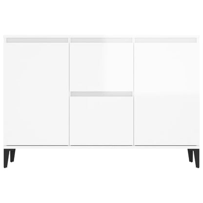 Aparador Ayla - Cor Branco Brilhante - Com 2 Gavetas e 2 Portas - 104x35x70 cm- Design Moderno