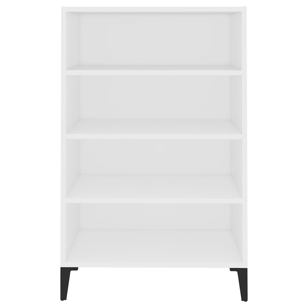 Aparador Yang - Cor Branco - Com 4 Prateleiras - 57x35x90 cm - Em Contraplacado e Pernas em Ferro  - Design Minimalista