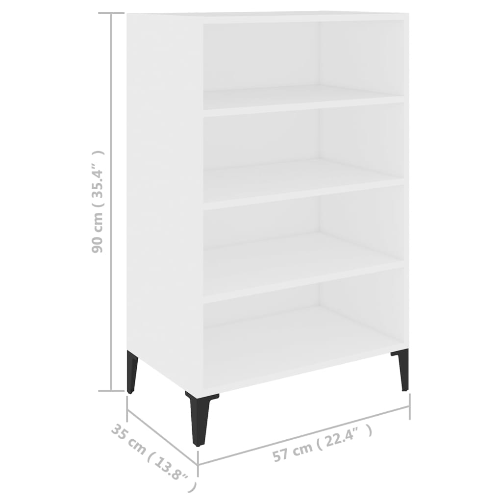 Aparador Yang - Cor Branco - Com 4 Prateleiras - 57x35x90 cm - Em Contraplacado e Pernas em Ferro  - Design Minimalista