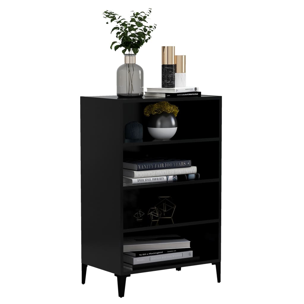 Aparador Yang - Cor Preto - Com 4 Prateleiras - 57x35x90 cm - Em Contraplacado e Pernas em Ferro  - Design Minimalista