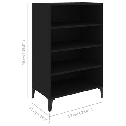 Aparador Yang - Cor Preto - Com 4 Prateleiras - 57x35x90 cm - Em Contraplacado e Pernas em Ferro  - Design Minimalista