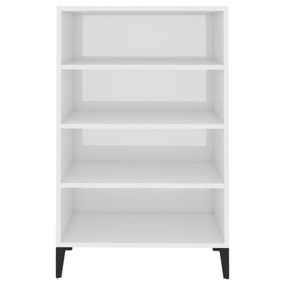 Aparador Yang - Cor Branco Brilhante - Com 4 Prateleiras - 57x35x90 cm - Em Contraplacado e Pernas em Ferro  - Design Minimalista