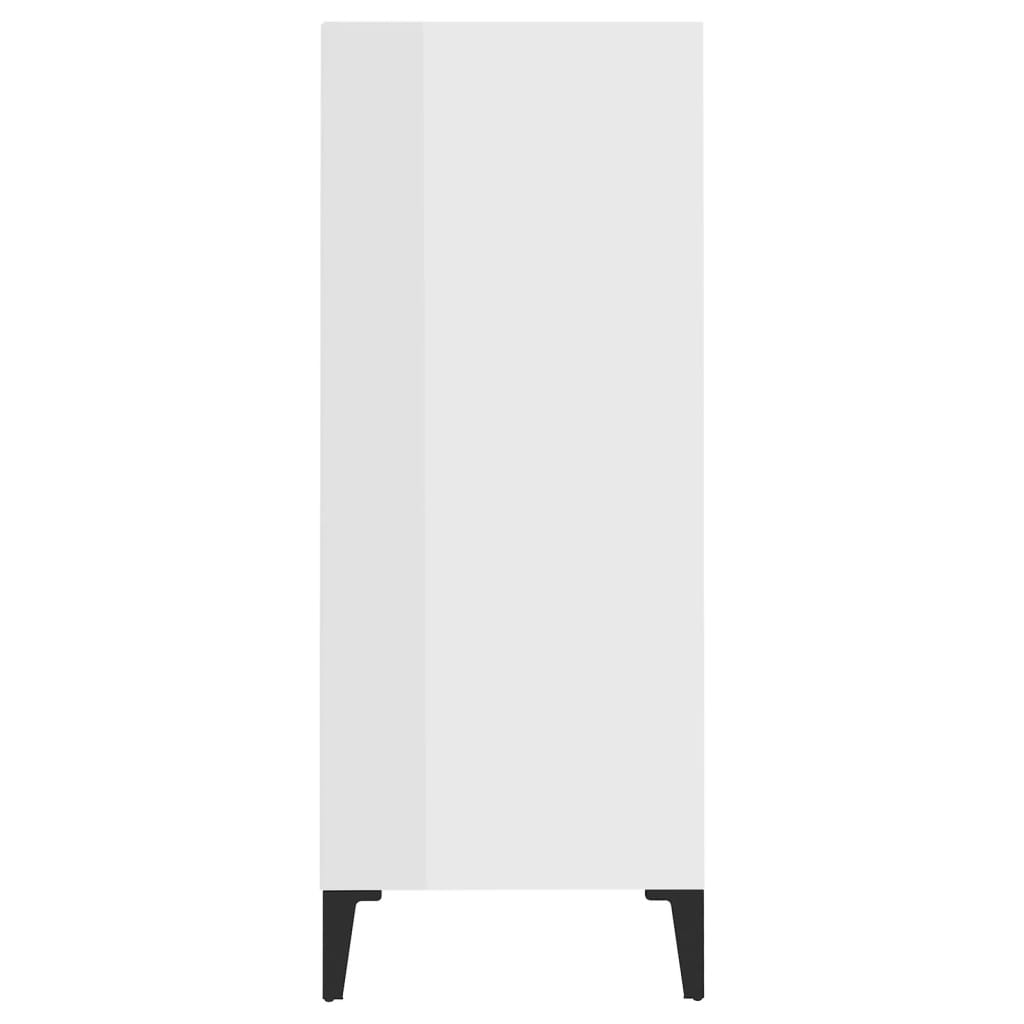 Aparador Yang - Cor Branco Brilhante - Com 4 Prateleiras - 57x35x90 cm - Em Contraplacado e Pernas em Ferro  - Design Minimalista