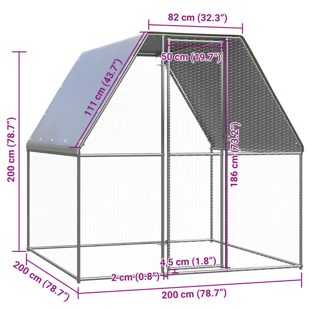 Galinheiro de exterior 2x2x2 m aço galvanizado