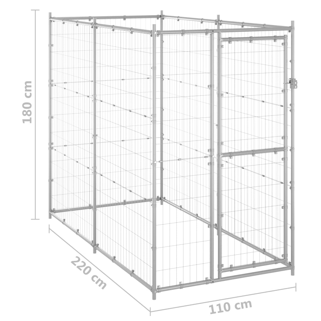 Canil de exterior 110x220x180 cm aço galvanizado