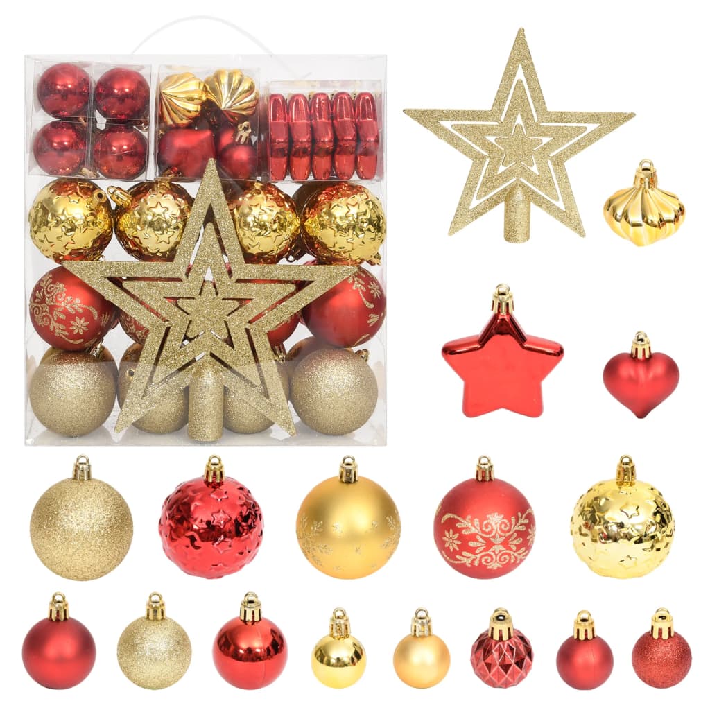 70 pcs conjunto de enfeites de Natal dourado e vermelho