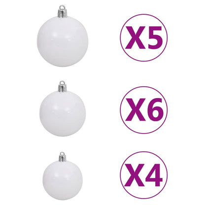 Conj. de bolas de natal 61 pcs c/ pico e 150 LEDs branco/cinza