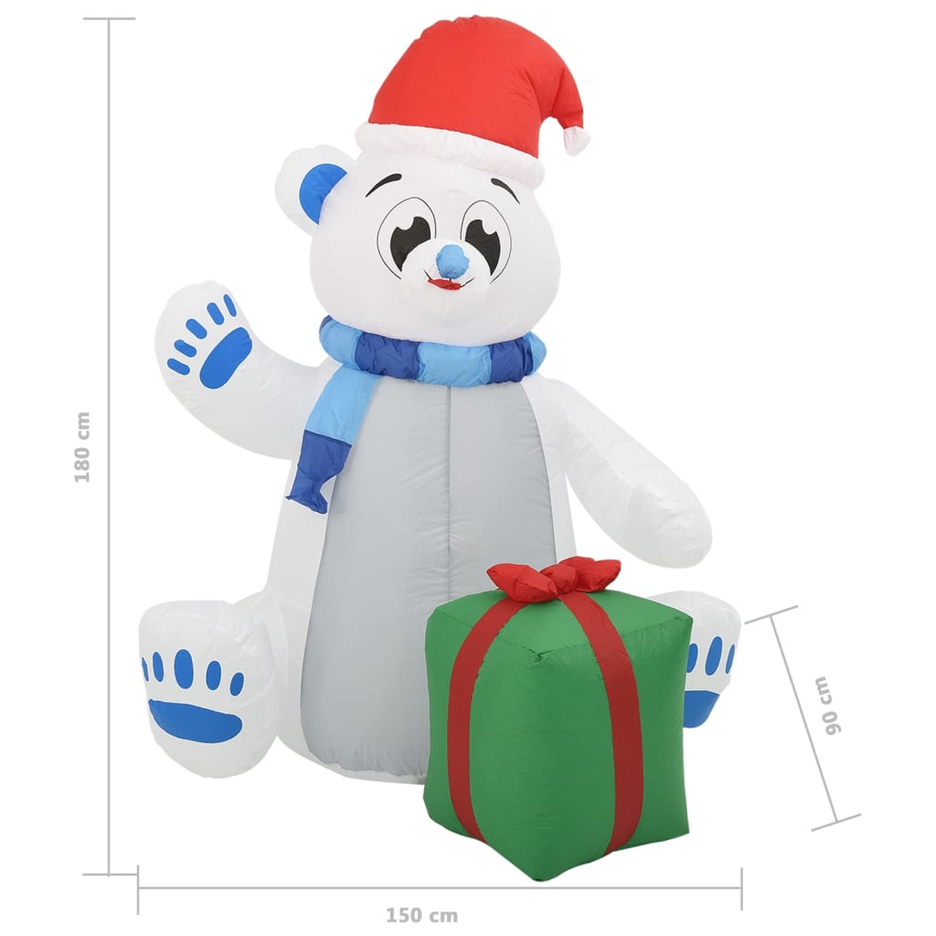 Urso polar insuflável de Natal LED interior/exterior 1,8 m