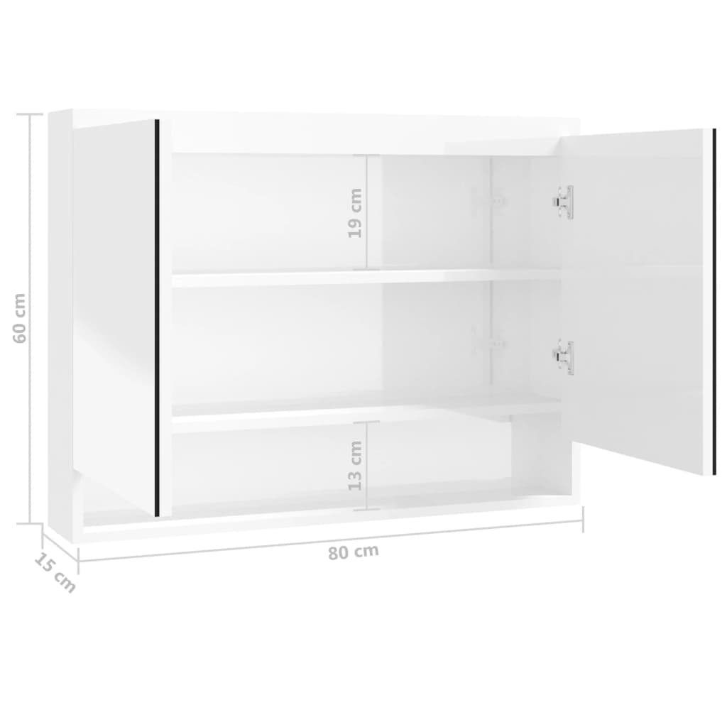 Armário espelhado p/ casa banho 80x15x60cm MDF branco brilhante