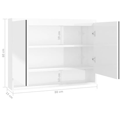 Armário espelhado p/ casa banho 80x15x60cm MDF branco brilhante