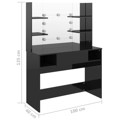 Mesa de maquilhagem c/ LEDs 100x40x135 cm MDF preto brilhante