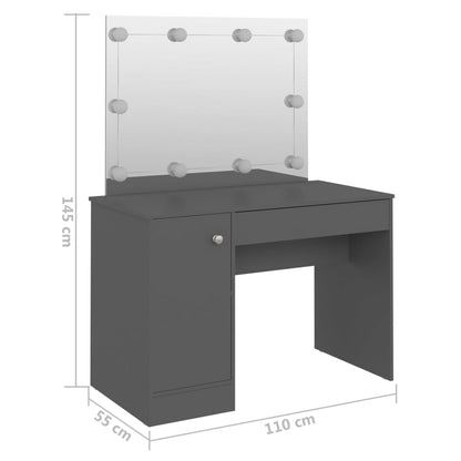 Mesa de maquilhagem c/ LEDs 110x55x145 cm MDF cinzento