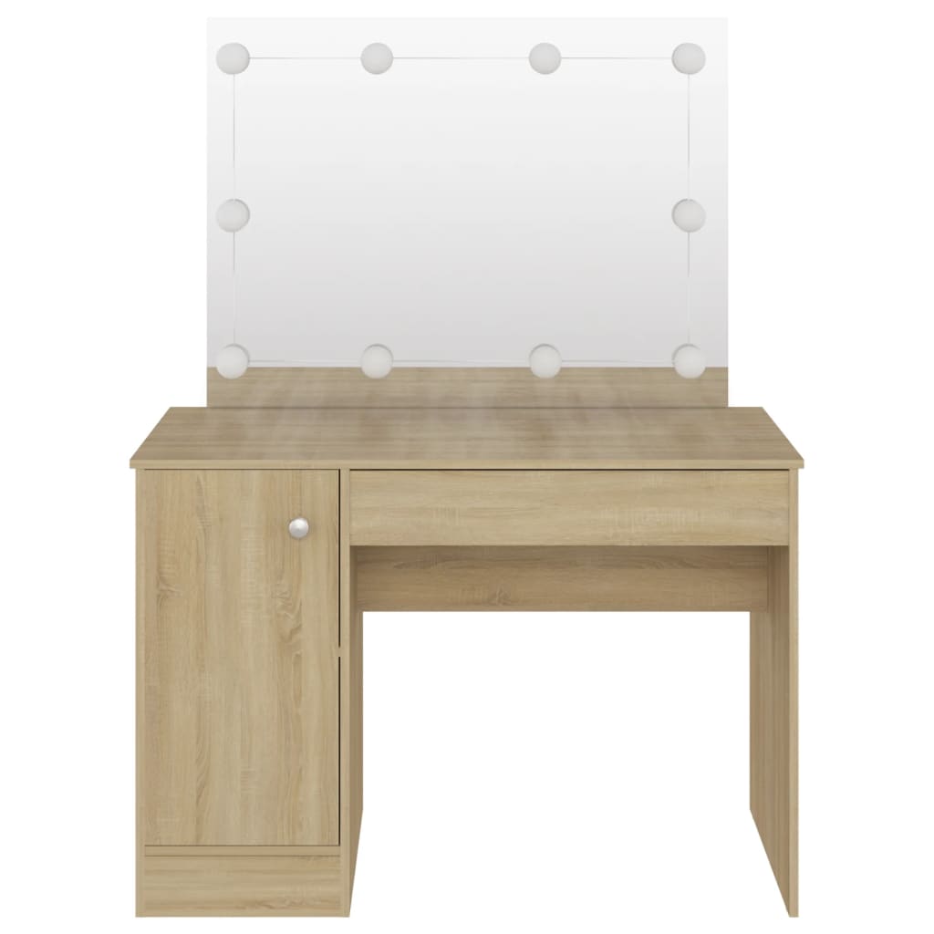 Mesa de maquilhagem c/ luzes LED 110x55x145 cm MDF cor carvalho