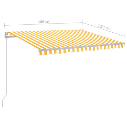 Toldo retrátil manual com LED 300x250 cm amarelo e branco